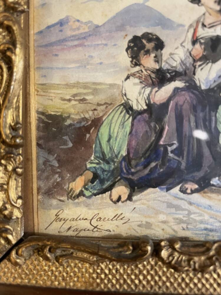 Coppia di acquerelli raffiguranti scene di genere - immagine 4
