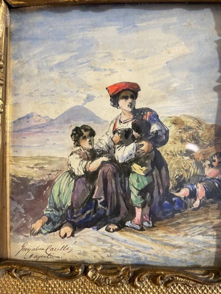 Coppia di acquerelli raffiguranti scene di genere - immagine 3