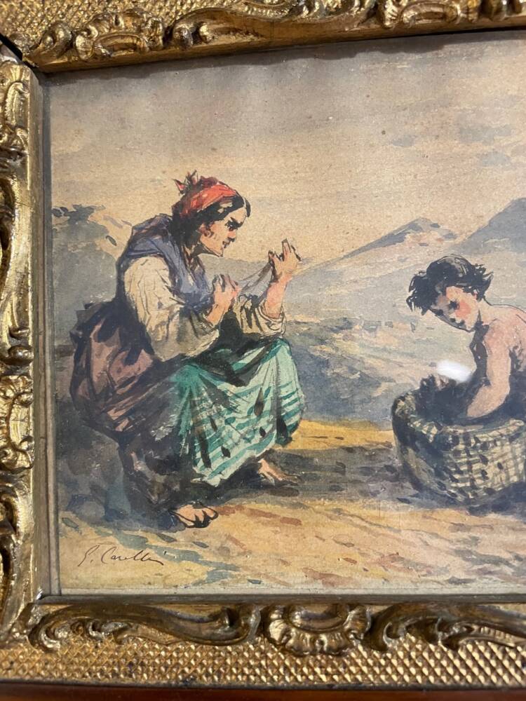 Coppia di acquerelli raffiguranti scene di genere - immagine 2